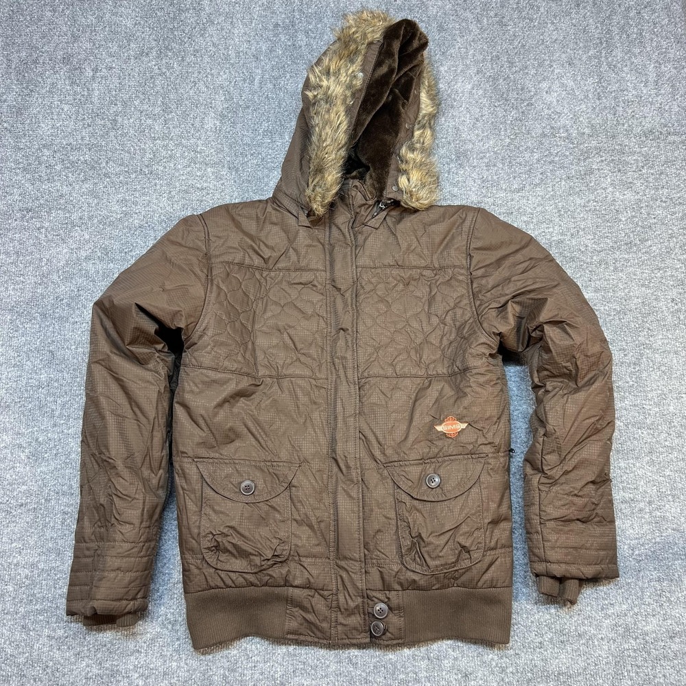 SIMS Jacket Womens Large Brown Quilted Puffer Faux Fur Hooded Outdoor Ski